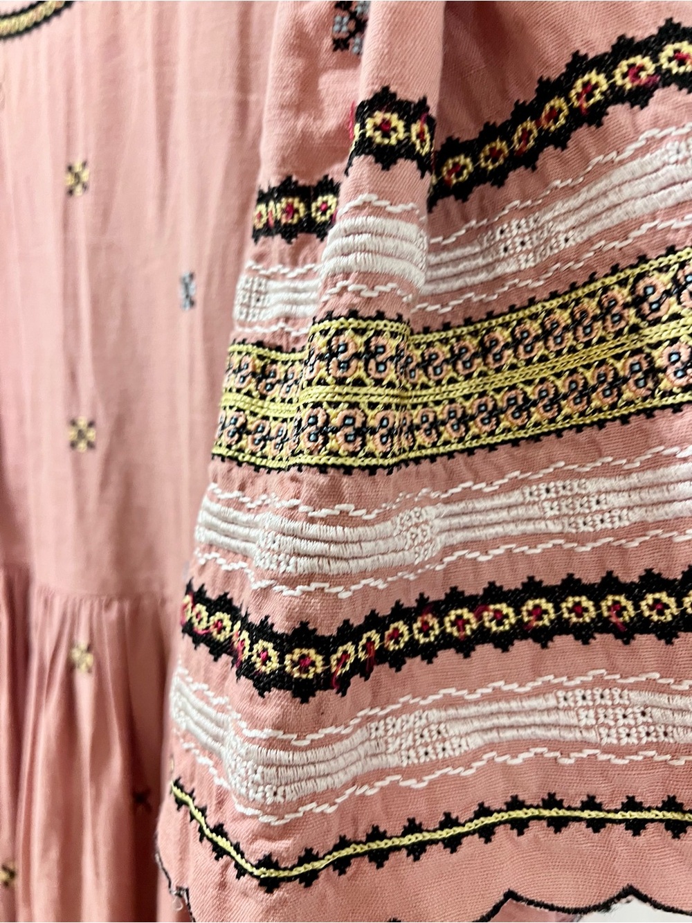 The Great. Dusty Rose Pink Embroidered V-Neck Midi Dress Boho M Empire Festival - Picture 6 of 10